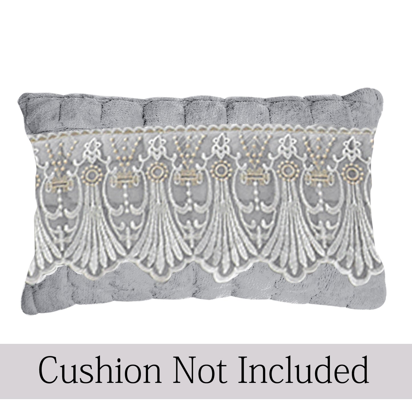Premium Milk Velvet Sofa Cushion Cover with Lace Design, Cloud Grey