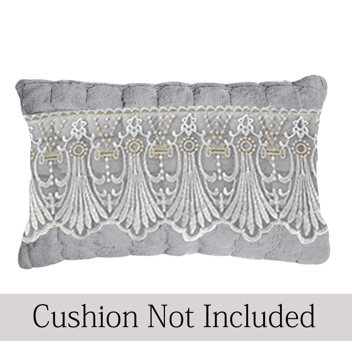 Premium Milk Velvet Sofa Cushion Cover with Lace Design, Cloud Grey