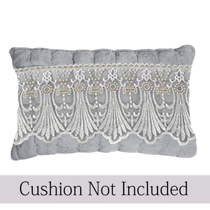 Premium Milk Velvet Sofa Cushion Cover with Lace Design, Cloud Grey