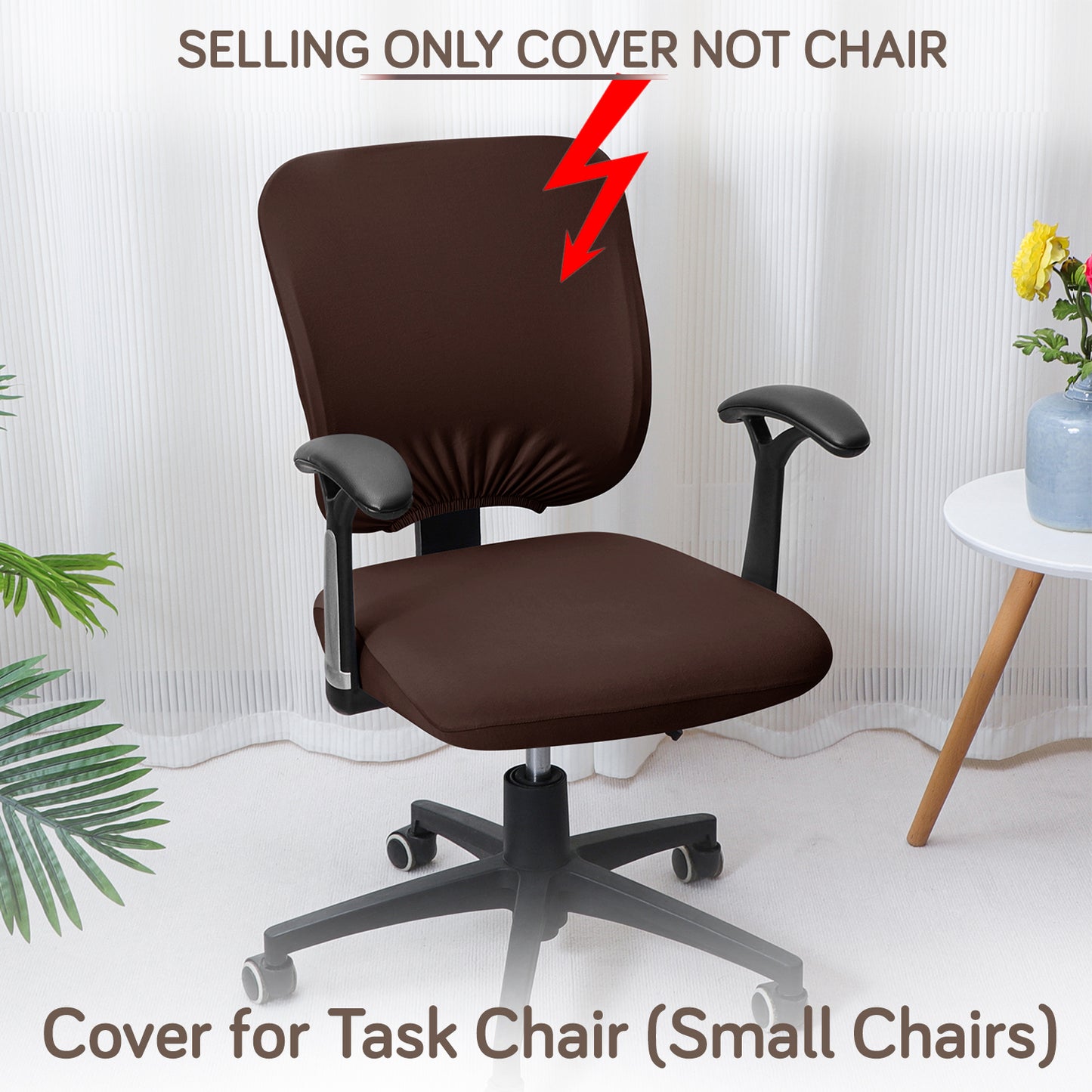 Office Chair Cover for Task Chair – 140 GSM Stretchable Fabric – Washable & Anti-Slip – Fits Small Office Chairs Without Headrest, Brown