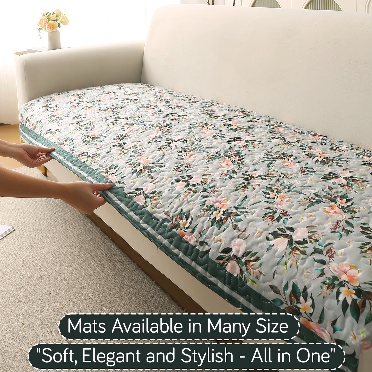 Florentina Series Premium Holland Velvet Sofa Cover Mat - Magnolia Green