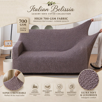 Italian Belissia Luxe Series' Super Stretchable Microfiber 1/2/3 Seater Sofa Cover, Plum Brown