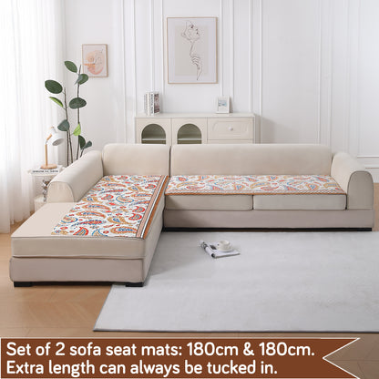 LiefNest Printed Holland Velvet L Shape Sofa Seat Mat with Foam Filling - Paisley Multicolor
