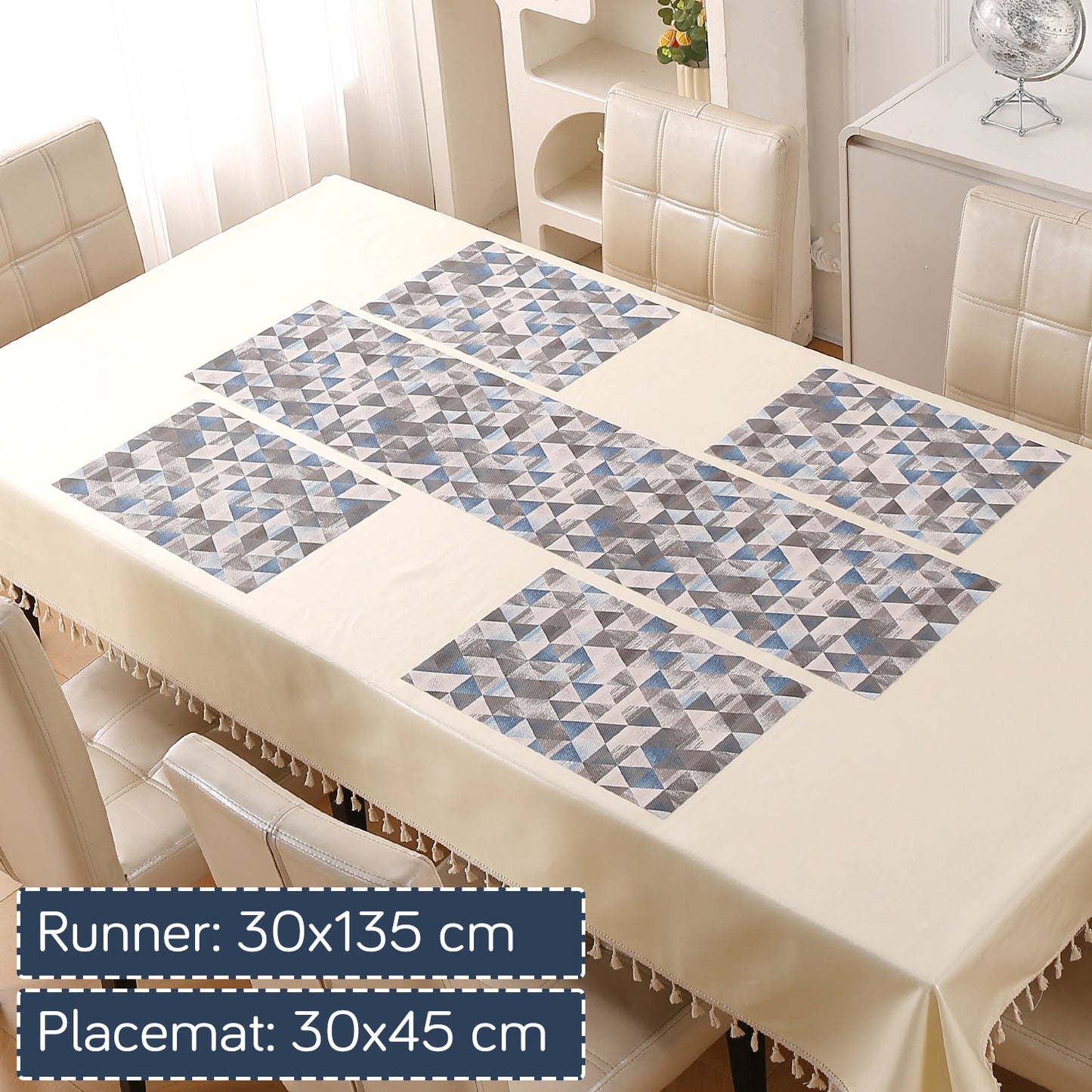 Color Splash PVC Mats for Dining Table, Geo Triangles - Slate Blue