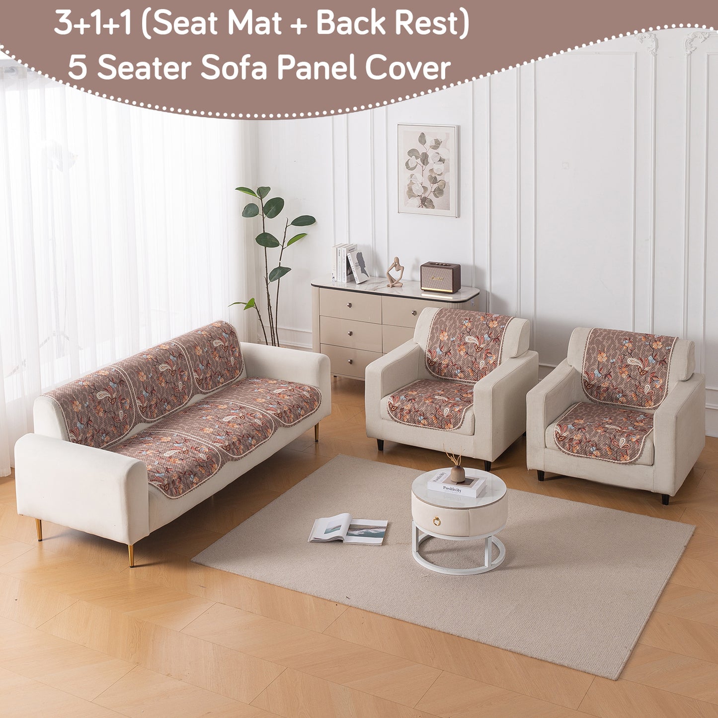 HeavenHue Fleece Soft Touch Quilted Sofa Cover Set Washable Sofa Panel for Seat & Bk - Vintage Bloom