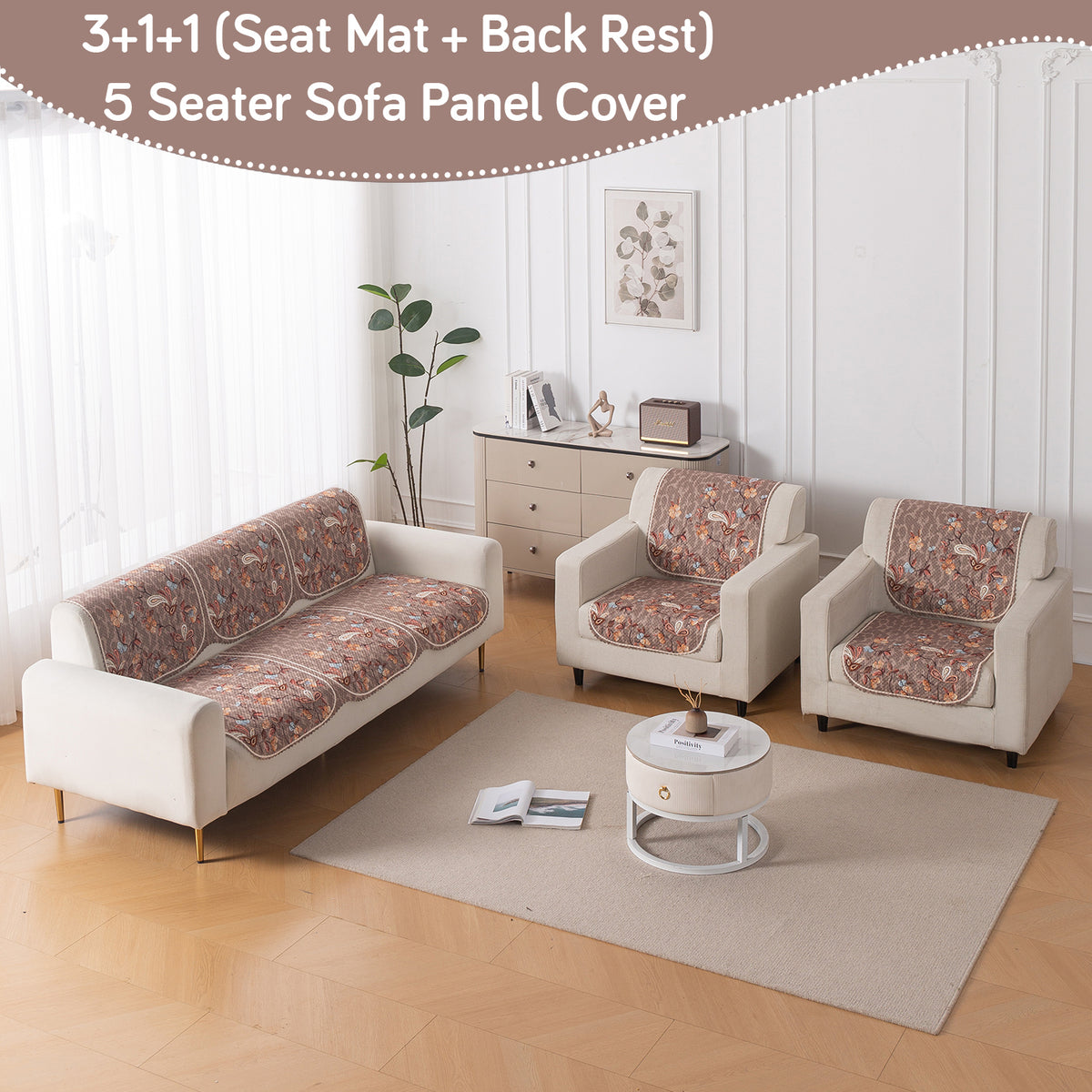 Buy Vintage Bloom HeavenHue quilted wooden sofa cover set for 3+1+1 seater, soft washable | Hokipo