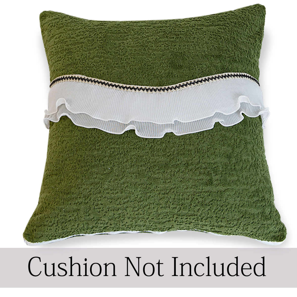 French Classic Frill Sofa Cushion Cover with Elegant Wavy Lace Design - Dark Olive Green