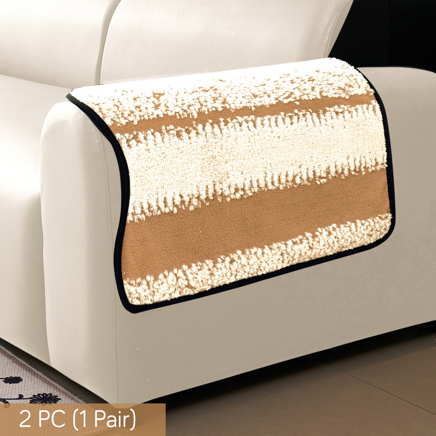 Luxury Wavy Plush Anti-Slip Sofa Cover Mats - Desert Brown