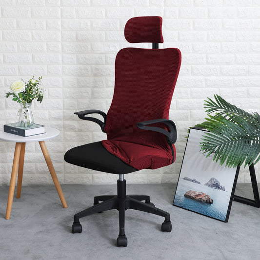 Water Repellent Office Chair Cover with Headrest (High-Back) – 210 GSM Stretch Jacquard – Washable, Anti-Slip Fit for Ergonomic Mesh Office Chairs, Burgundy