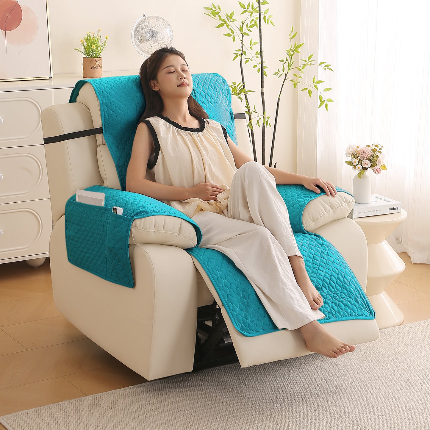 Quilted Recliner Mats for 1 Seater Recliner Sofa, Teal