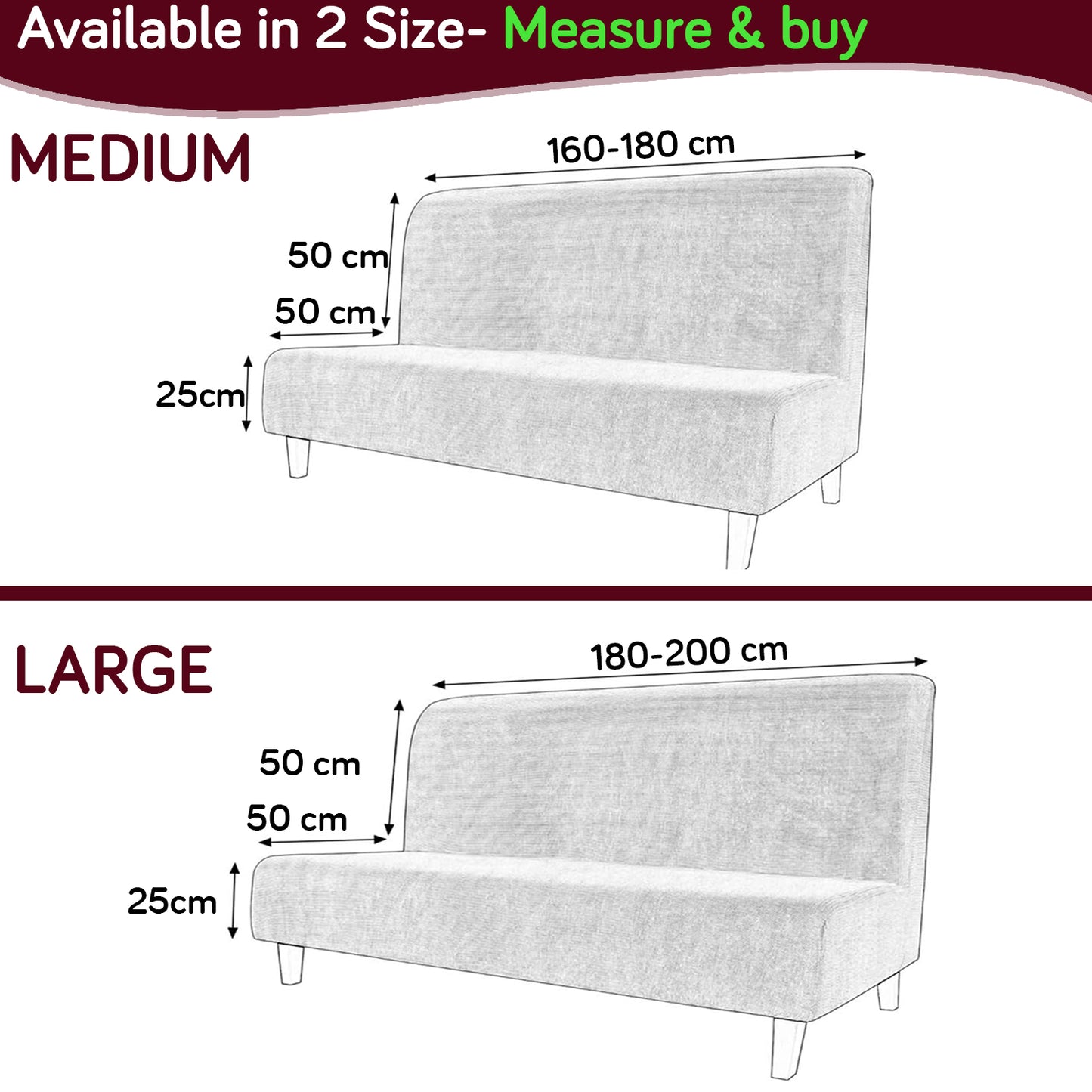 SereneSolids Stretchable Elastic Armless Sofa Cover – 140 GSM, Futon Slipcover, Easy Fit, Burgundy