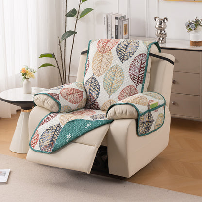 Quilted Cover for Recliner Sofa with SecureFit Belt & Side Pocket, Multicolor Linden Leaf