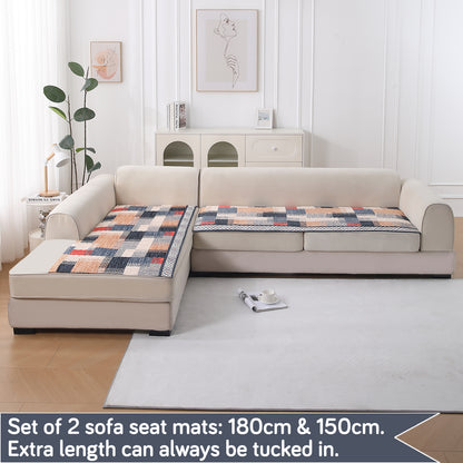 LiefNest Printed Holland Velvet L Shape Sofa Seat Mat with Foam Filling - Urban Grid Multicolor