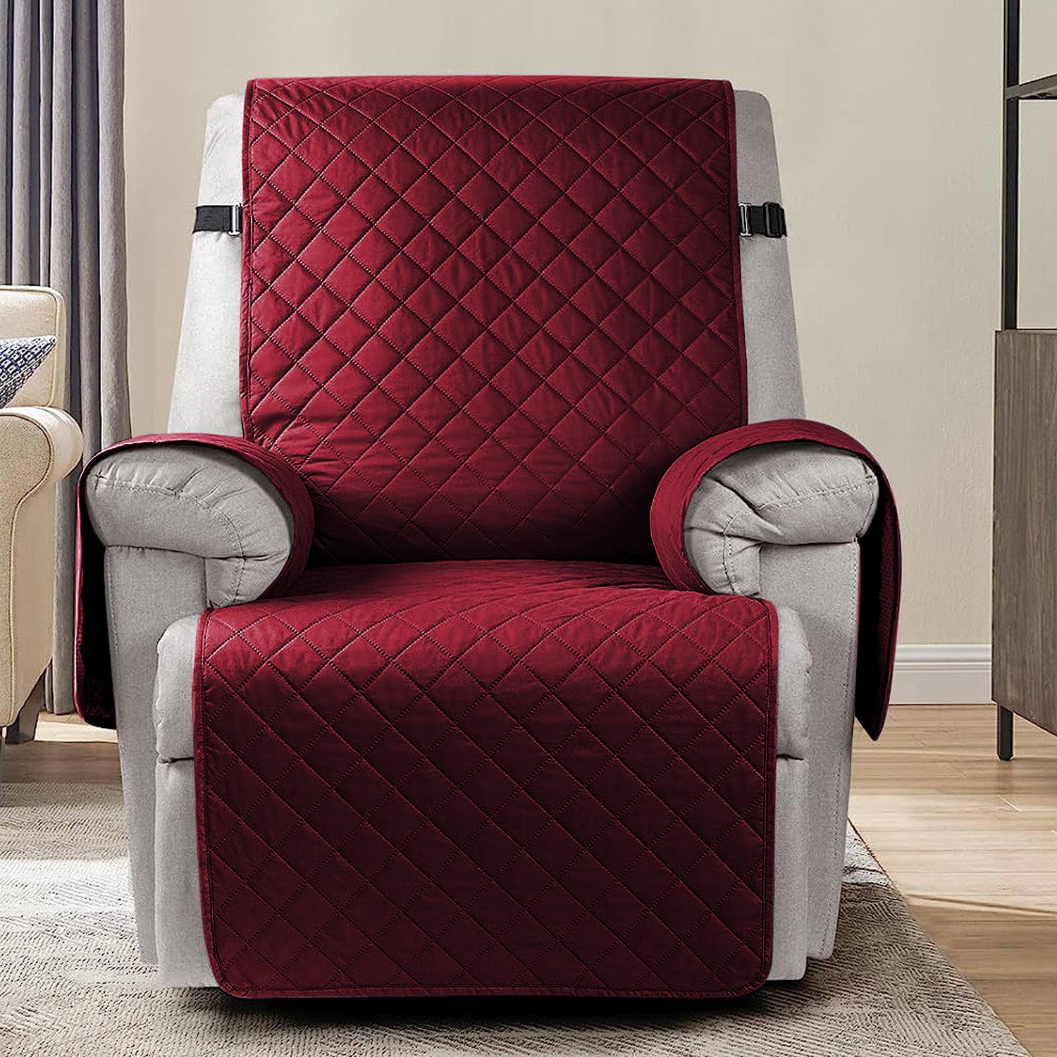 Waterproof Quilted Recliner Sofa Mat for One Seater Recliner Sofa, Burgundy