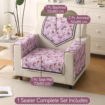 Florentina Series Printed Holland Velvet Sofa Mat - Peony Lavender