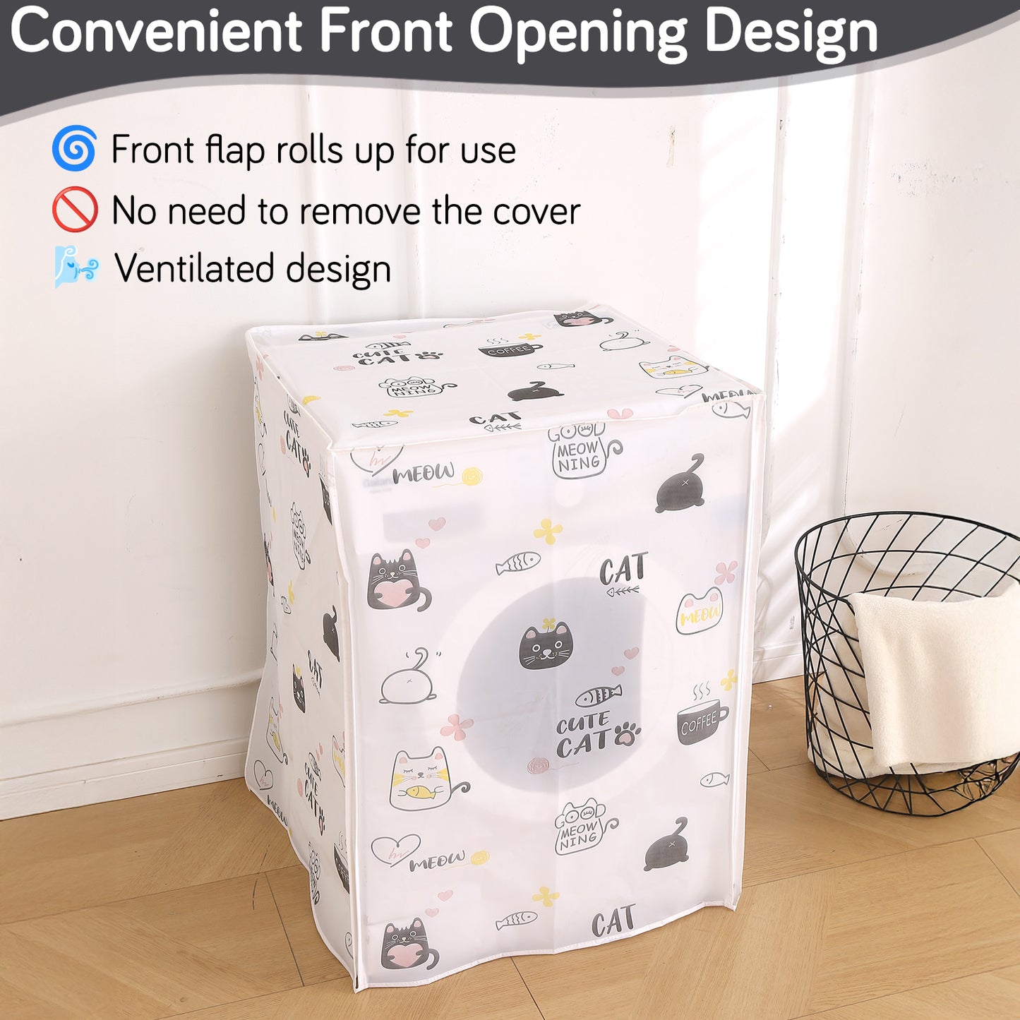 Waterproof Front Load / Top Load Washing Machine Cover | PEVA Dustproof Protective Cover for 6kg, 6.5kg, 7kg & 7.5kg Fully Automatic Machines, Playful Cats