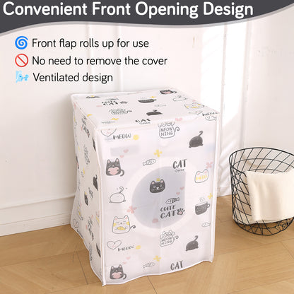 Waterproof Front Load / Top Load Washing Machine Cover | PEVA Dustproof Protective Cover for 6kg, 6.5kg, 7kg & 7.5kg Fully Automatic Machines, Playful Cats