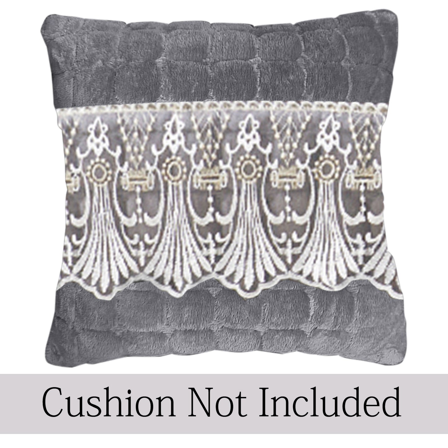 Premium Milk Velvet Sofa Cushion Cover with Lace Design, Porpoise Grey