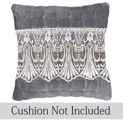 Premium Milk Velvet Sofa Cushion Cover with Lace Design, Porpoise Grey