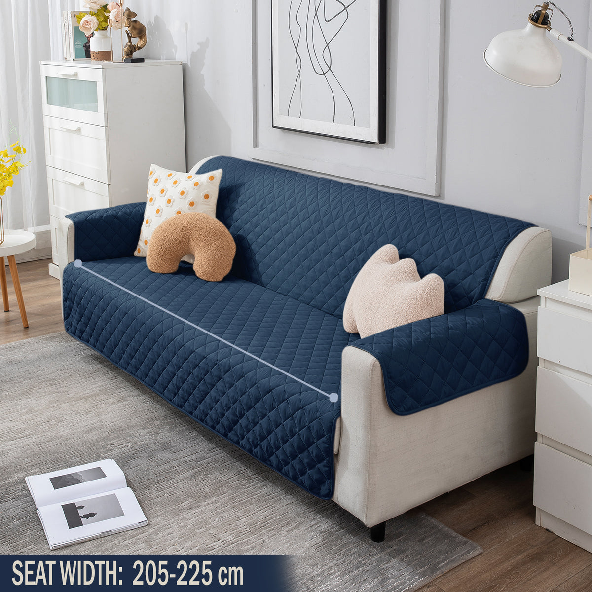 4 Seater Navy Blue quilted sofa cover set
