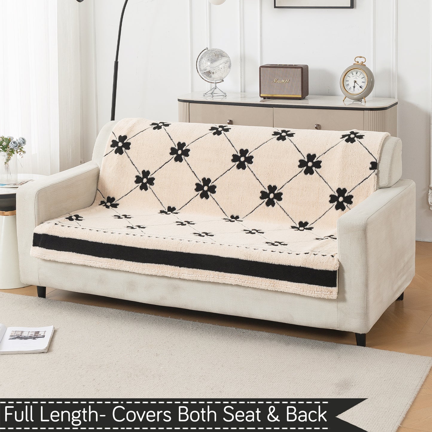 'Noirea Series' Plush Sofa Cover for Seat & Back, Floral Lattice