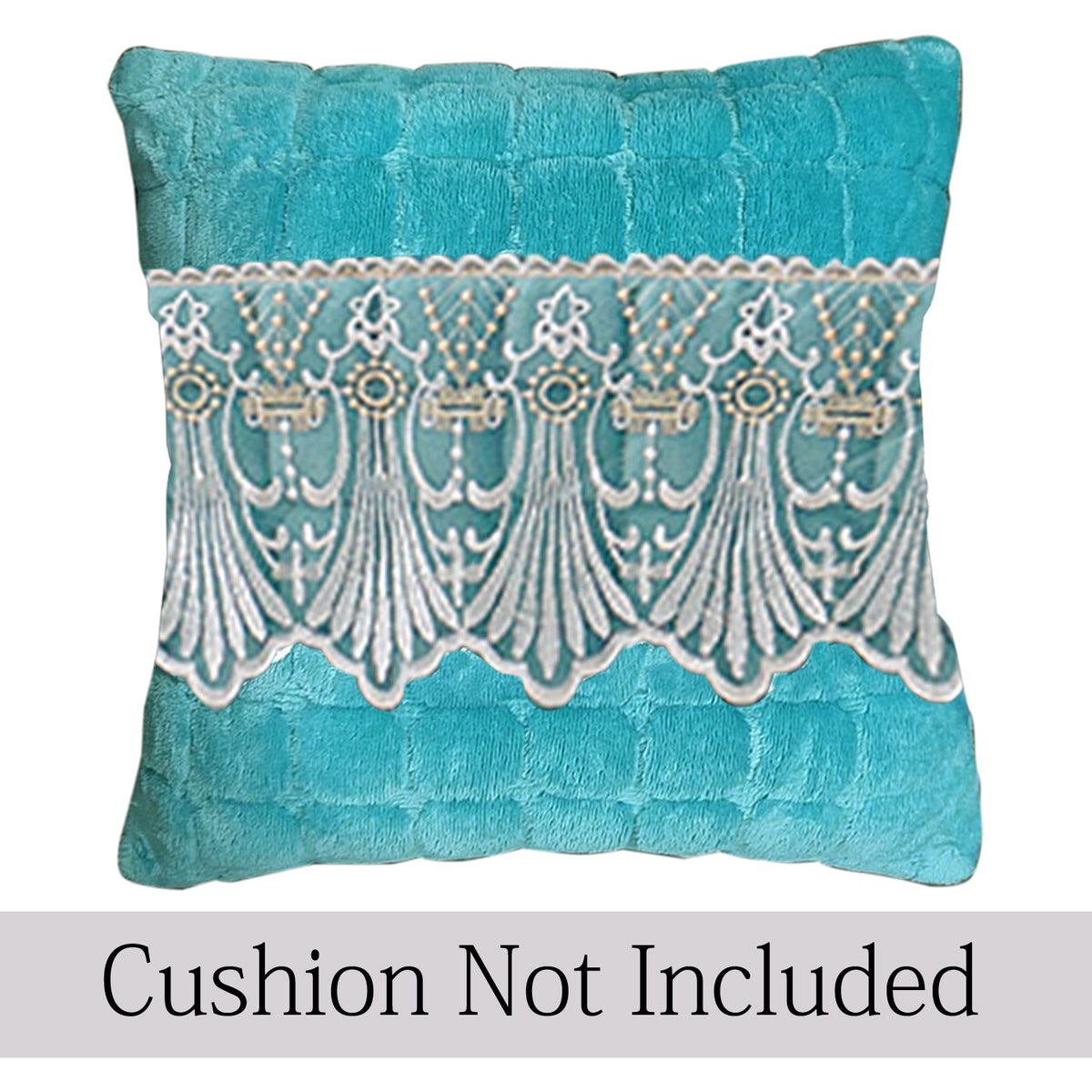 Premium Milk Velvet Sofa Cushion Cover with Lace Design, Teal
