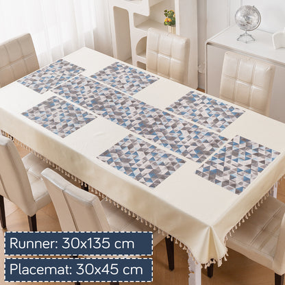 Color Splash PVC Mats for Dining Table, Geo Triangles - Slate Blue