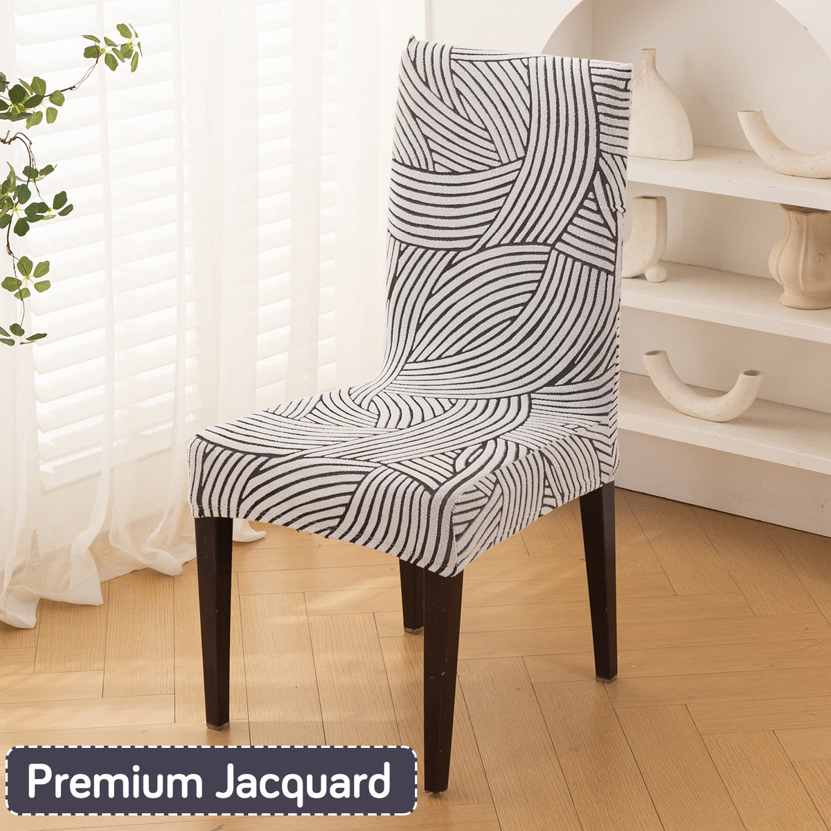 WaveLine Series 180 GSM Jacquard Chair Cover Set of 1/2/4/6, Ash Grey