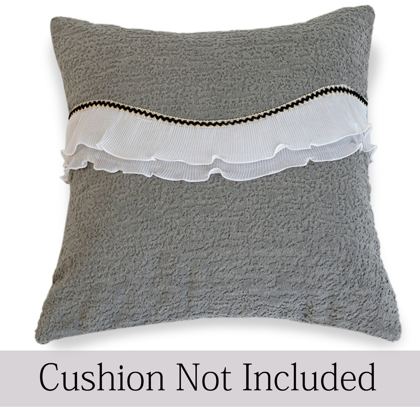 French Classic Frill Sofa Cushion Cover with Elegant Wavy Lace Design - Moonstone Grey