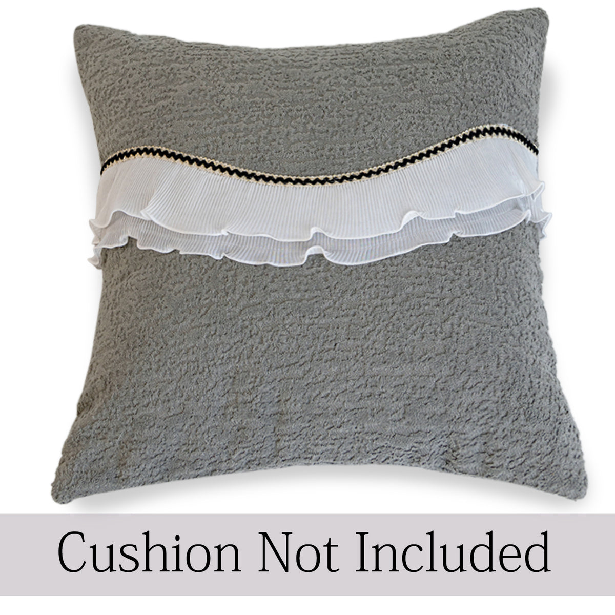 French Classic Frill Sofa Cushion Cover with Elegant Wavy Lace Design - Moonstone Grey