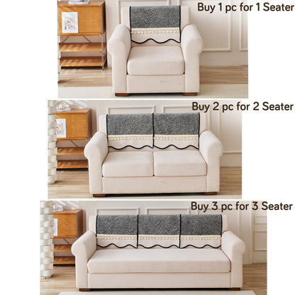 Thick Woven Weave Chenille Sofa Cover with Tassel|'Wavy Royale Series' Moon Grey