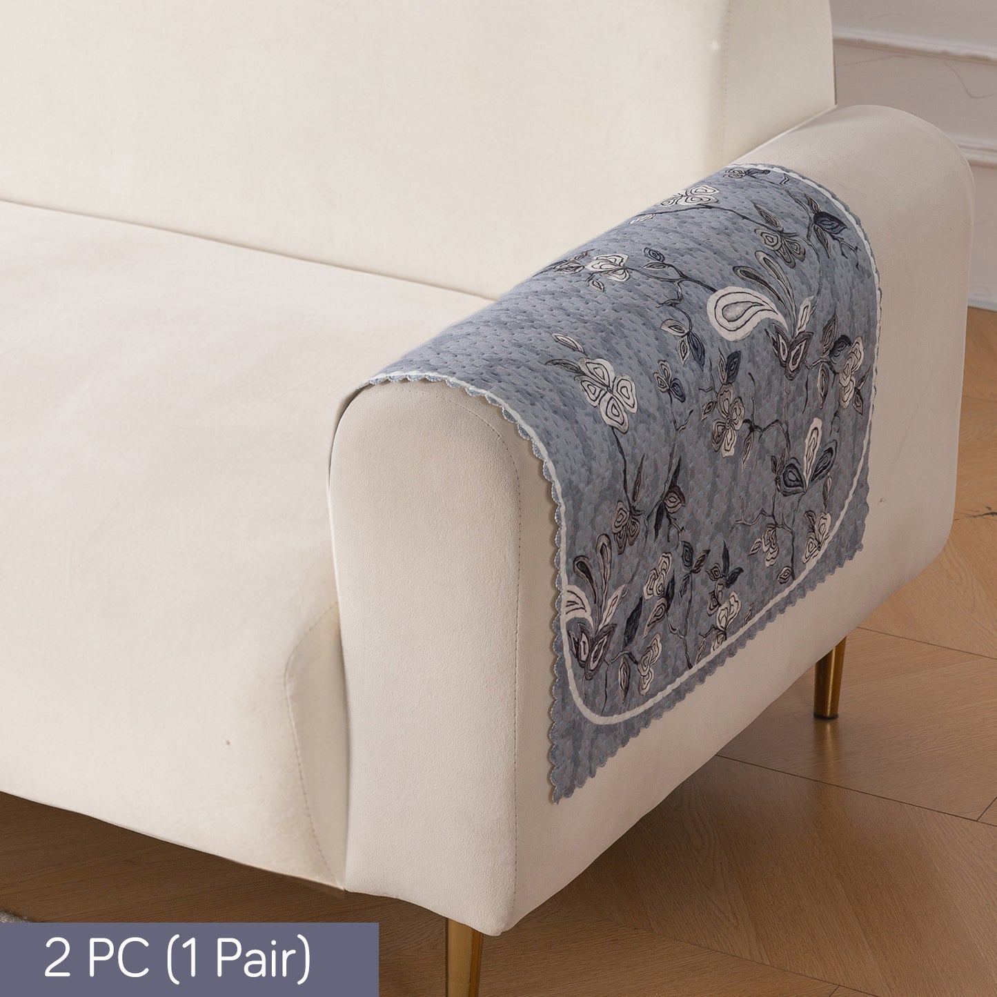 HeavenHue Fleece Soft Touch Quilted Sofa Cover Set Washable Sofa Panel for Seat & Back - Frosted Petals