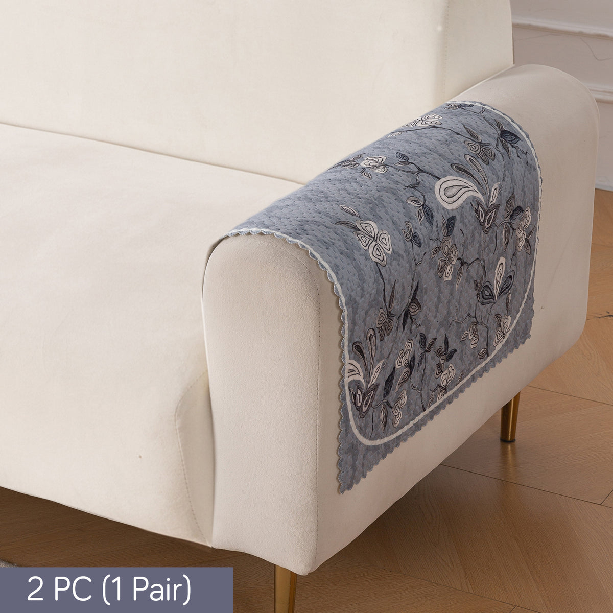 HeavenHue Fleece Soft Touch Quilted Sofa Cover Set Washable Sofa Panel for Seat & Back - Frosted Petals