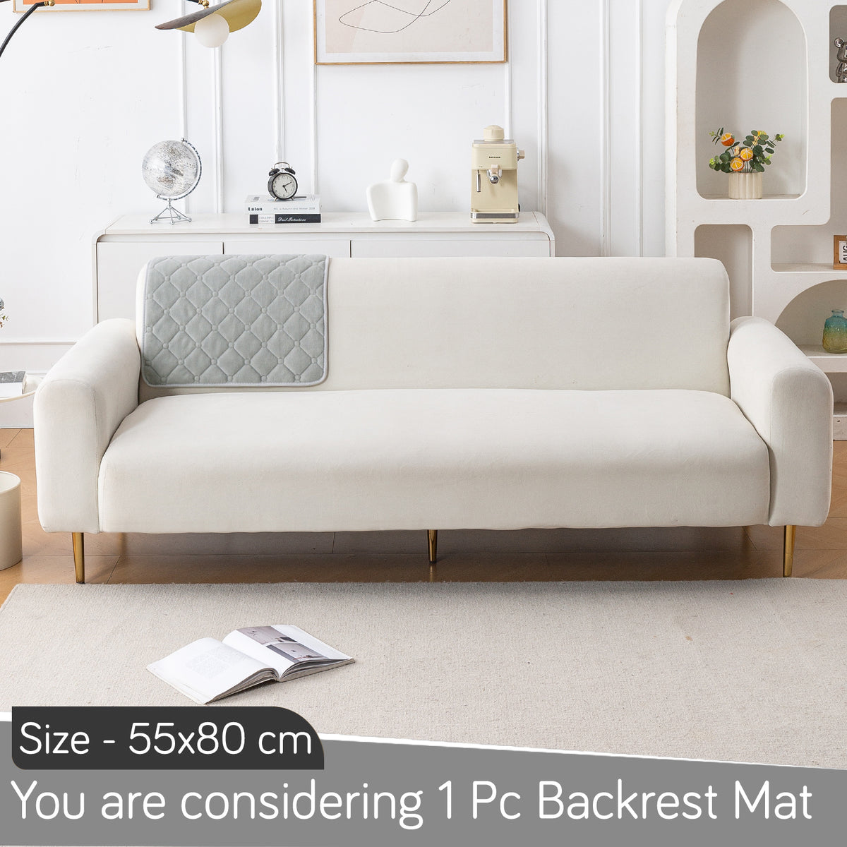Diamond Tuft Plush Sofa Cover Mat, Mist Grey