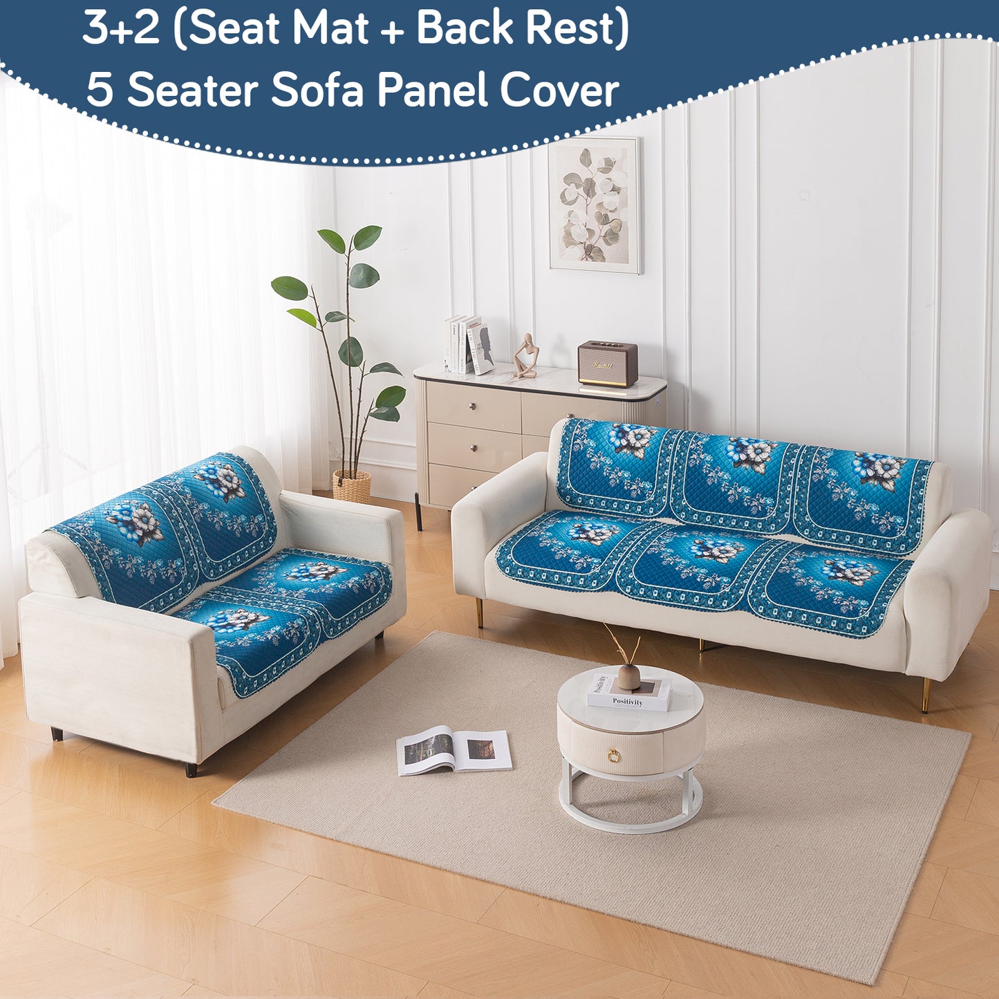 LoomVerse Quilted Sofa Cover Set Washable Sofa Panel for Seat & Back - Royal Meadow