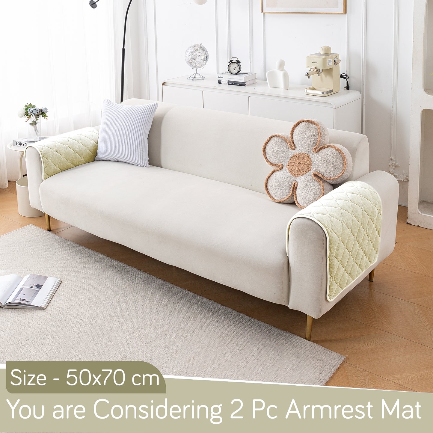 Diamond Tuft Plush Sofa Cover Mat, Ivory Cream