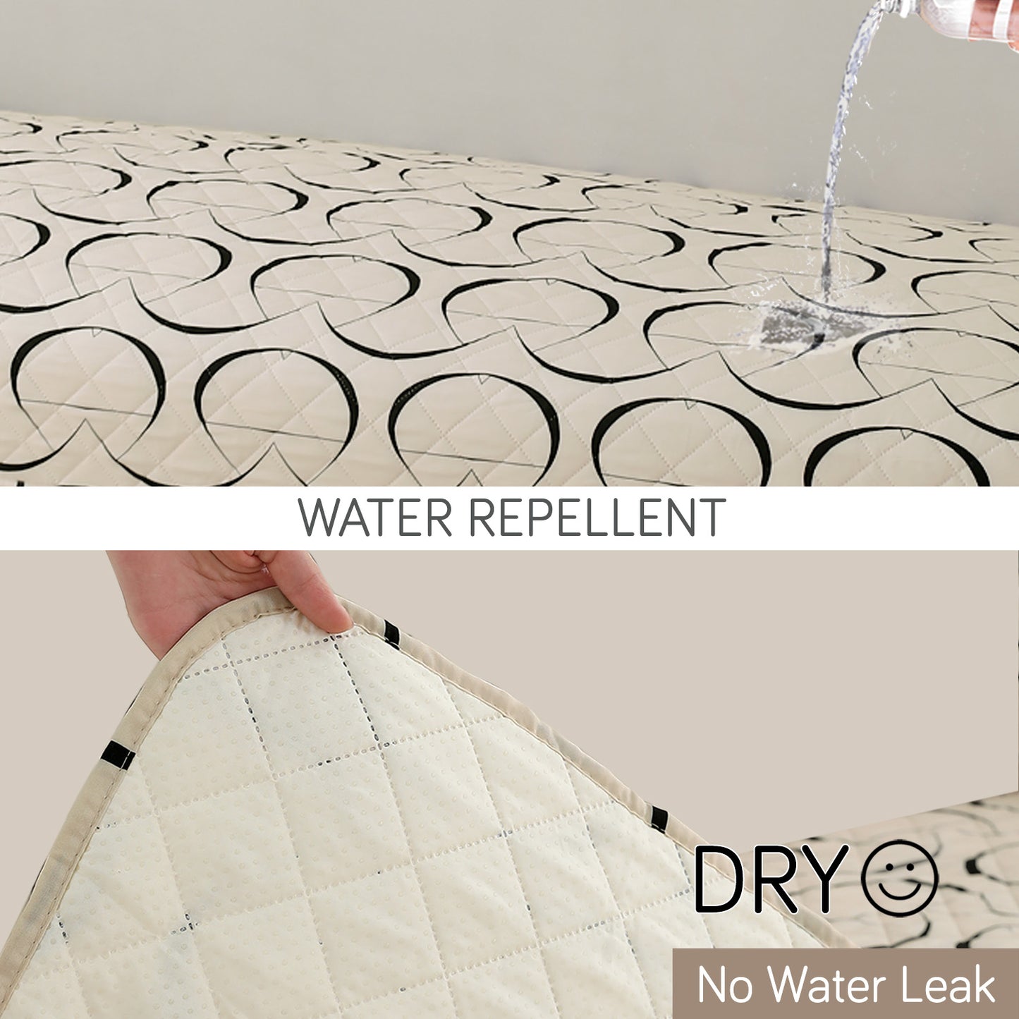 HOKIPO Water Repellent + Waterproof Quilted Sofa Mats, Natural Beige Abstract Art
