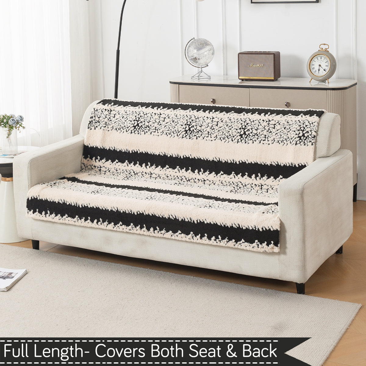 'Noirea Series' Plush Sofa Cover for Seat & Back, Textured Stripe