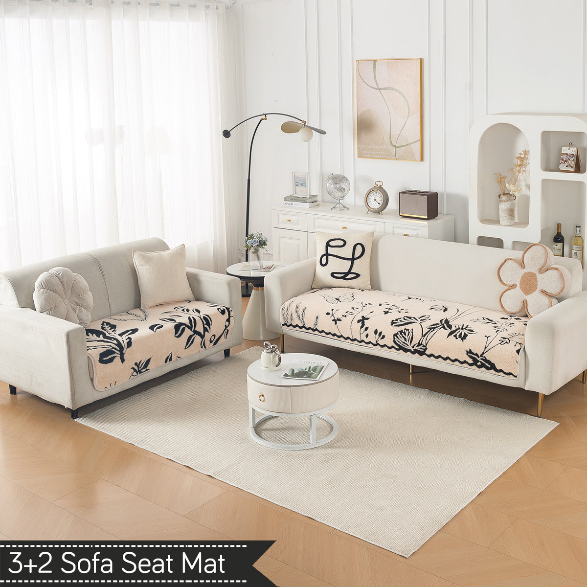 Luxury Plush Sherpa Anti Slip Combination Sofa Mat, 'Noirea Series'|Butterfly Garden