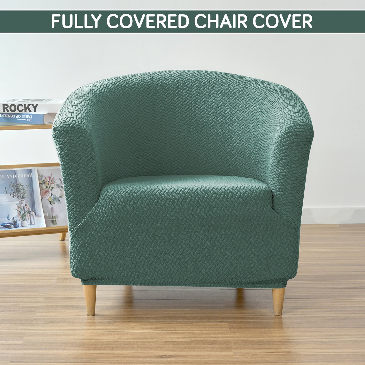 HOKIPO Premium Jacquard Stretchable Tub Chair Cover Slipcover, Continental Green