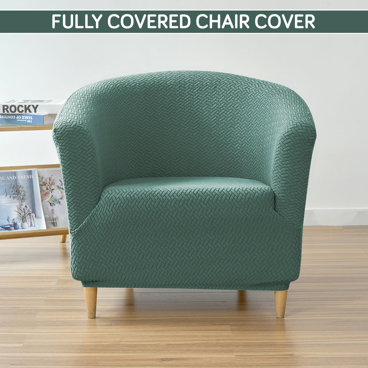 Premium Jacquard Stretchable Tub Chair Cover Slipcover, Continental Green