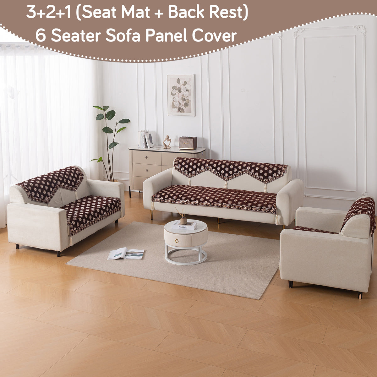 Heritage Weave Premium Jacquard Sofa Cover Set with Tassels - Coffee Brown