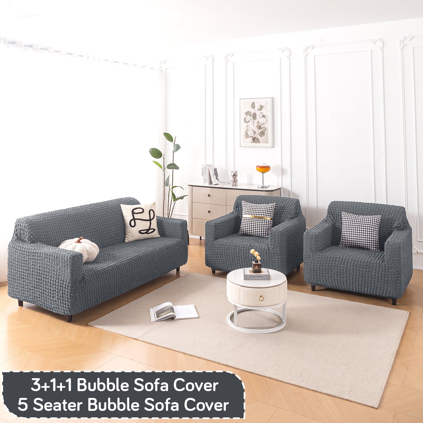 Aria Nova Elastic 280 GSM Stretchable Bubble Sofa Cover, Dark Grey