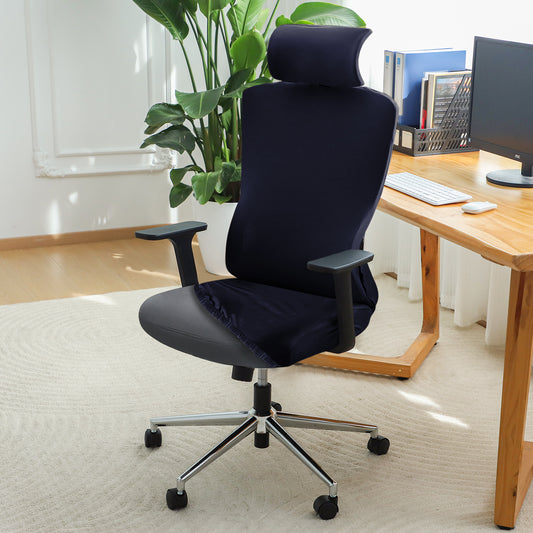 Office Chair Cover with Headrest (High-Back) – 140 GSM Stretch Fabric – Washable, Anti-Slip Fit for Ergonomic Mesh Office Chairs, Black