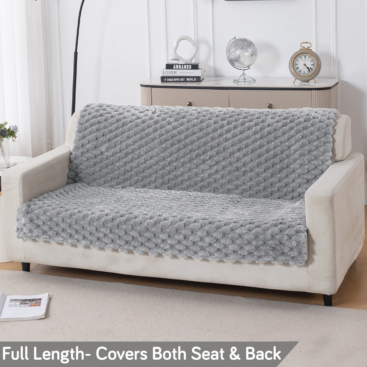 'BunnySoft Series' Plush Sofa Cover Throw for Sofa Seat & Back, Moon Grey