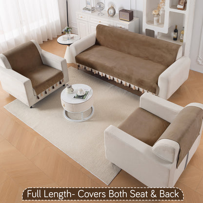 Holland Velvet 5-Seater Sofa Cover (3+1+1), TasselTone Series | Warm Taupe