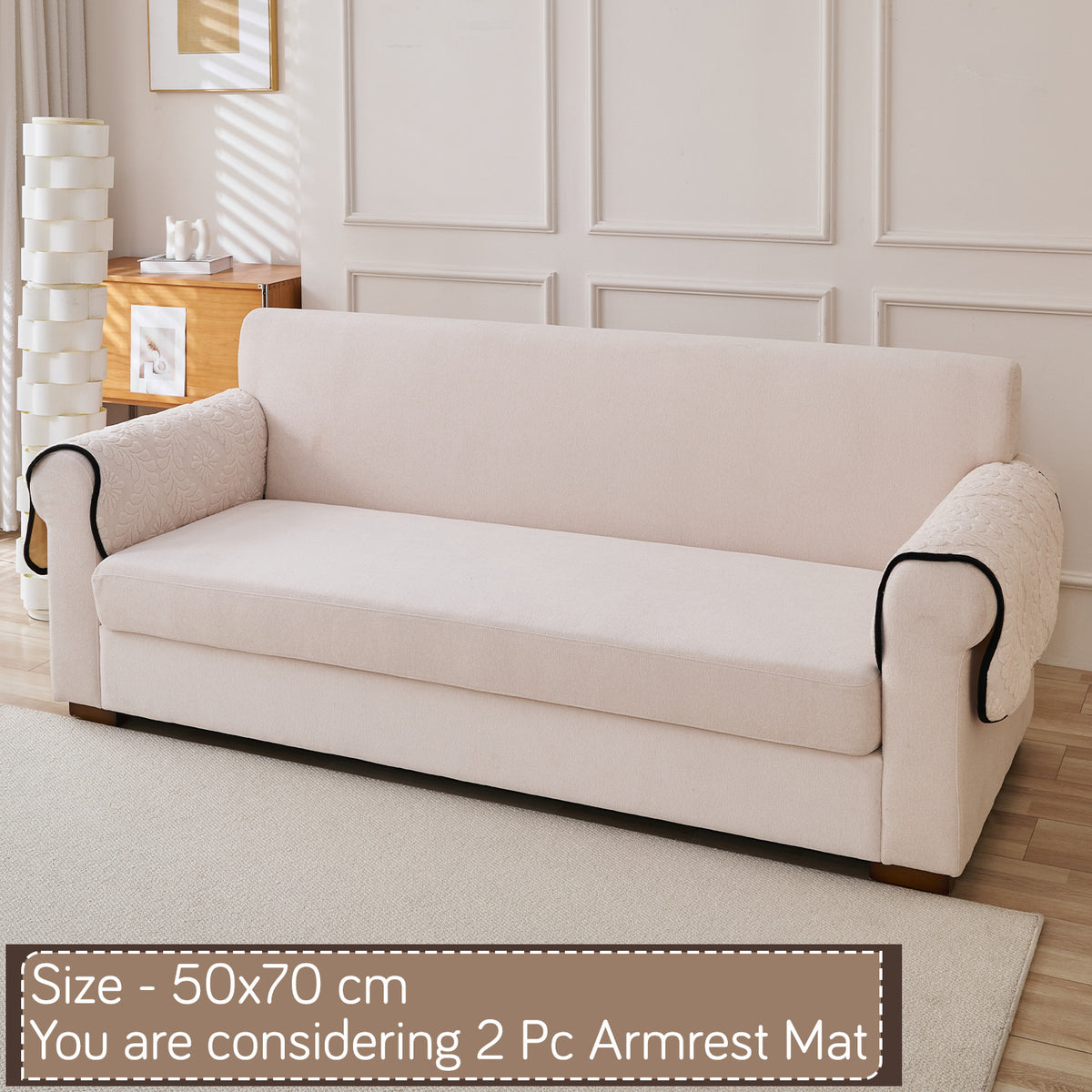 Embossed Floral Jacquard Anti-Slip Sofa Cover Mat, 'Wavy Petal Crest Series' Light Cream