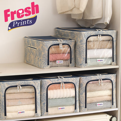 Foldable Cloth Storage Organizer for Wardrobe, Blue Blossom