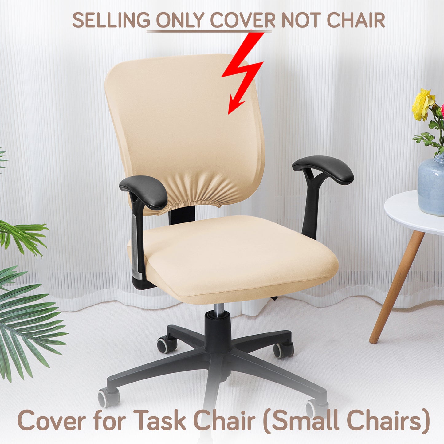 Office Chair Cover for Task Chair – 140 GSM Stretchable Fabric – Washable & Anti-Slip – Fits Small Office Chairs Without Headrest, Beige