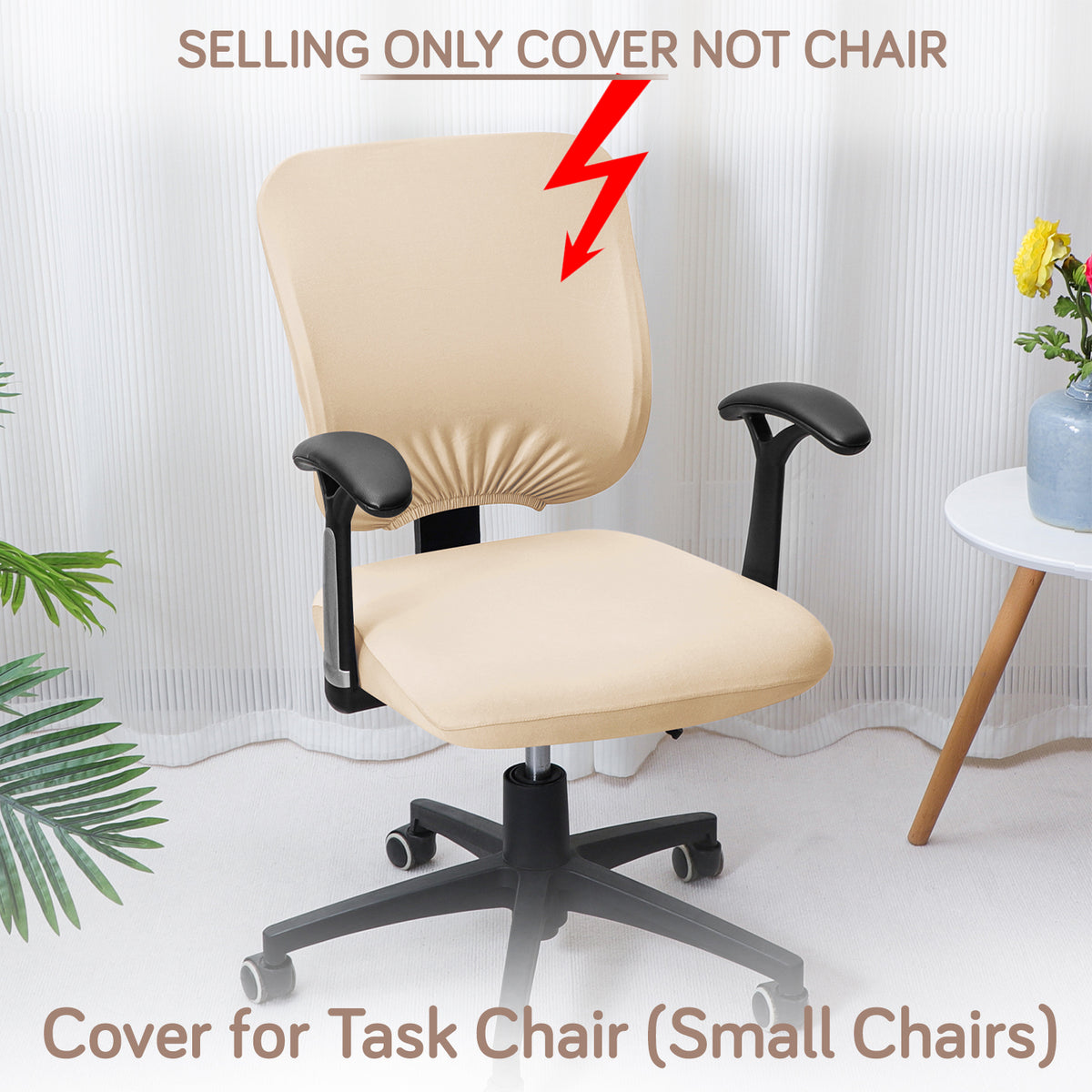 Office Chair Cover for Task Chair – 140 GSM Stretchable Fabric – Washable & Anti-Slip – Fits Small Office Chairs Without Headrest, Beige
